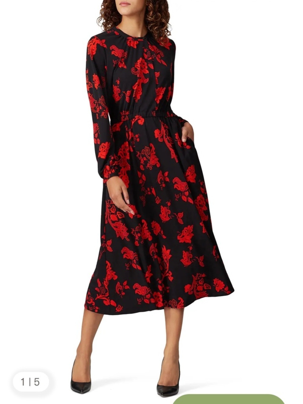 Tory Burch Paisley Jersey Bow Midi Dress Long Sleeve Red Black Size S